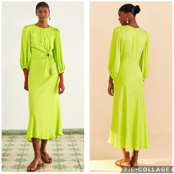 Farm Rio Lime Piping Cut Out Midi Dress L - Picture 2 of 12